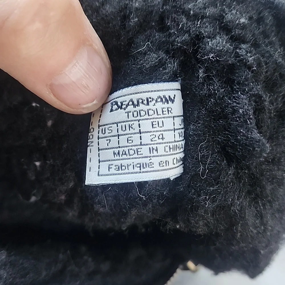 BEARPAW Emma Toddler Size 7 Black Suede Sherpa Lined Zip Winter Boots